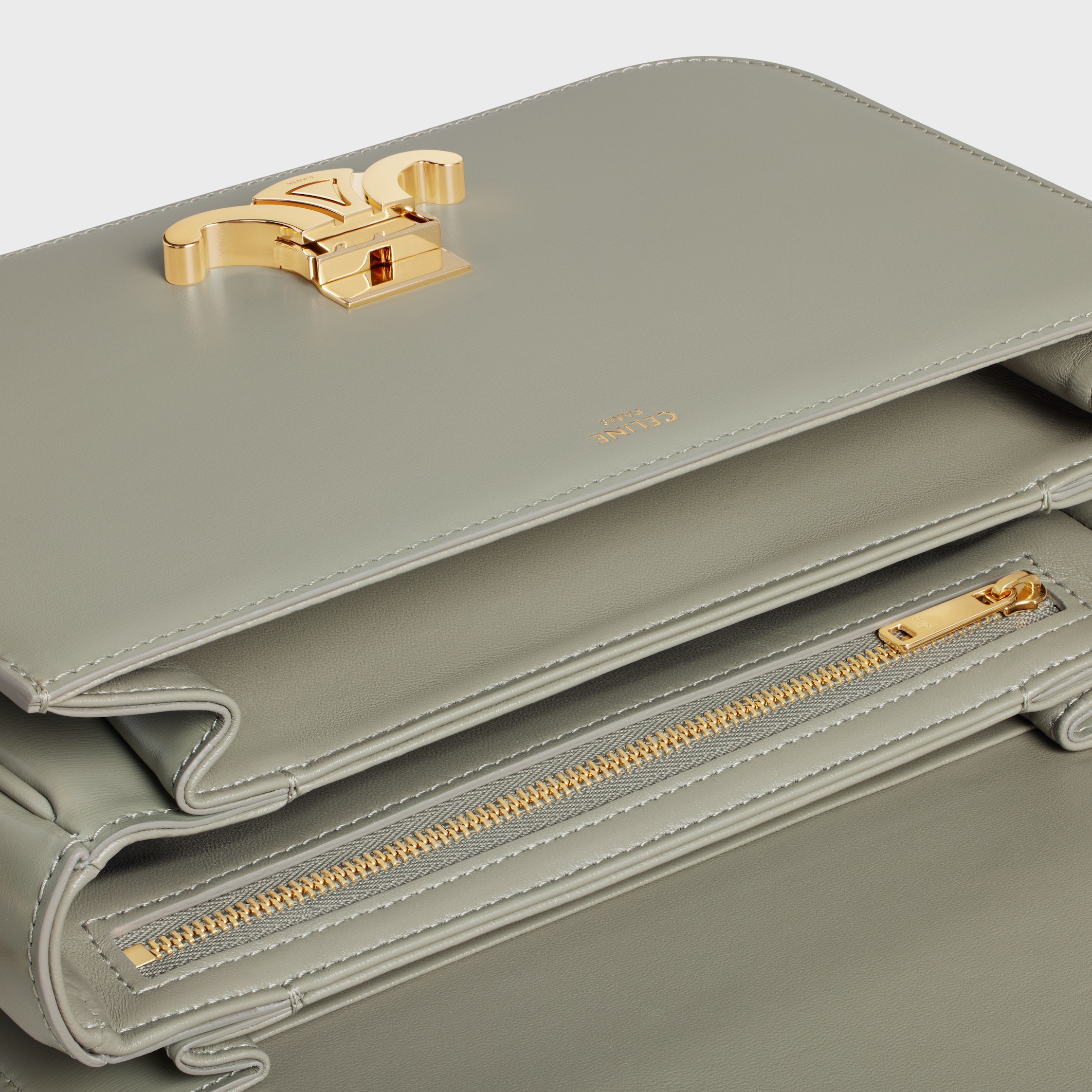 CLASSIQUE TRIOMPHE BAG IN SHINY CALFSKIN - GREEN CLAY | CELINE
