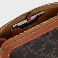COSMETIC LIPSTICK POUCH IN TRIOMPHE CANVAS AND CALFSKIN - TAN - BEAUTY ACCESSORIES - 1 | CELINE
