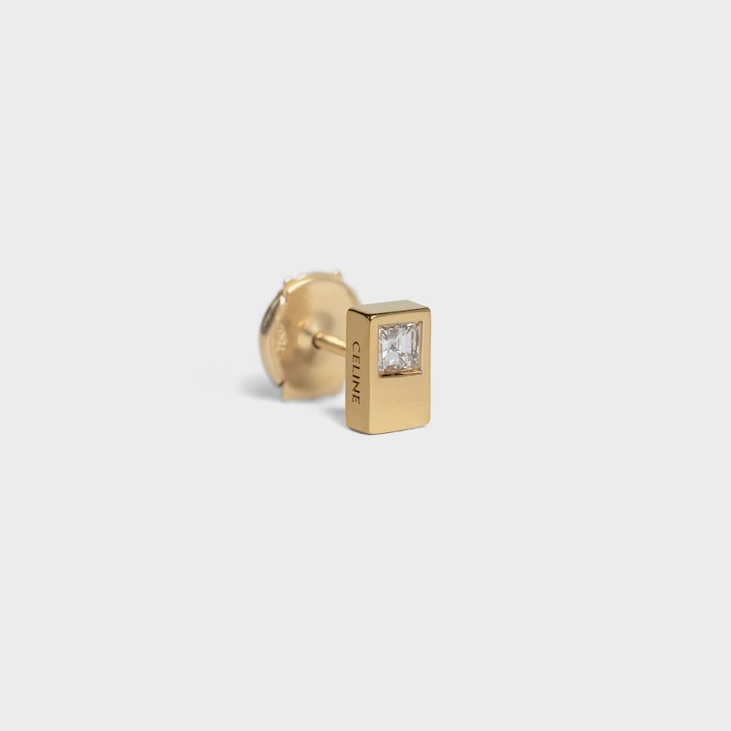 Celine Sentimental Double Square Stud in Yellow Gold and Diamond - Yellow Gold and White - FINE JEWELLERY - 1 | CELINE