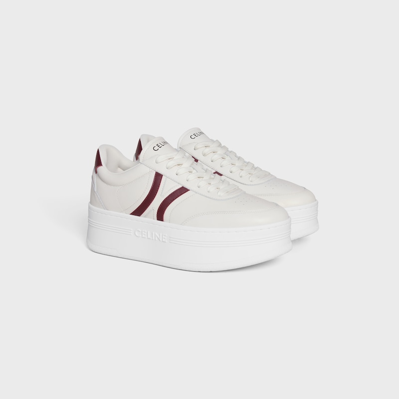 CELINE - BLOCK SNEAKERS WITH BACK TRIOMPHE AND WEDGE OUTSOLE IN CALFSKIN - MILK / DARK BURGUNDY -  - 1 | CELINE