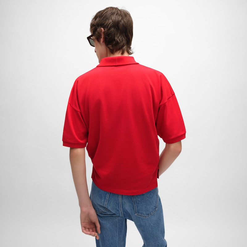 CAMISA POLO EM MALHA PIQUÉ DE ALGODÃO - VERMELHO VIVO/ BLEU DENIM -  - 1 | CELINE