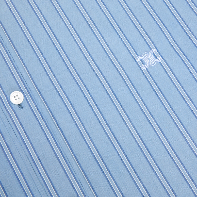 CLASSIC SHIRT IN STRIPED COTTON POPLIN - WASH BLUE/BLUE/CHALK -  - 1 | CELINE