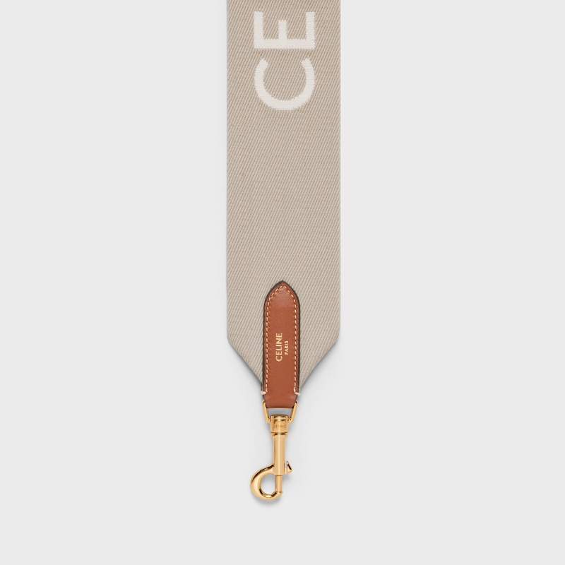 Short Strap in Wool with Celine jacquard with GOLD FINISHING - BEIGE/WHITE - BAG CHARMS - 1 | CELINE