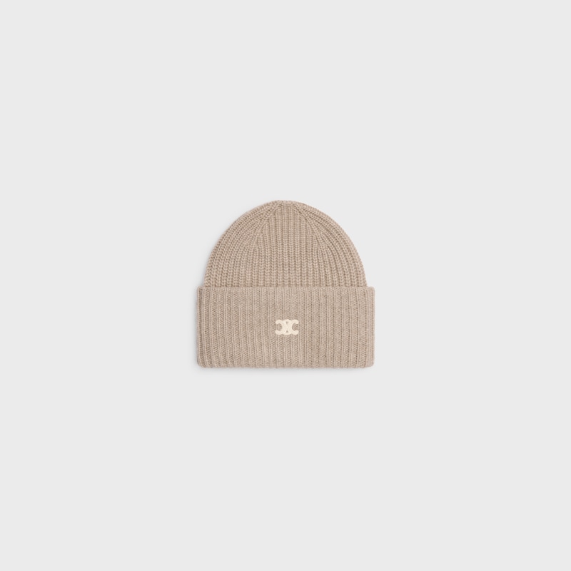 triomphe beanie IN SEAMLESS CASHMERE - OATMEAL -  - 1 | CELINE
