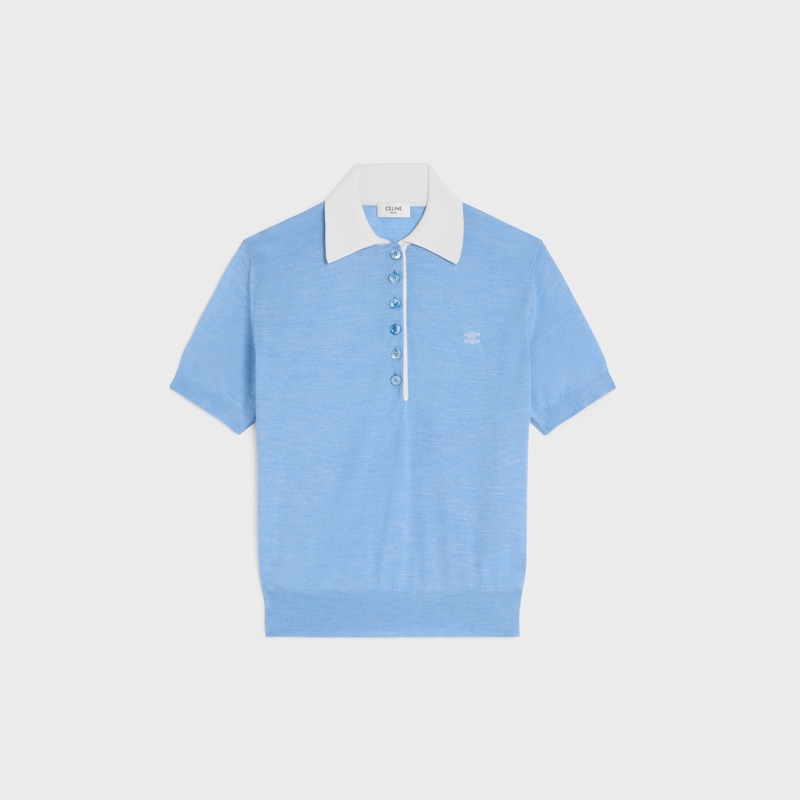 polo sweater IN fine cashmere silk - LIGHT BLUE -  - 1 | CELINE