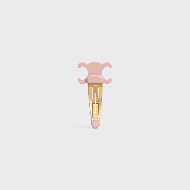 Celine Large Snap Hair Clip in Acetate and Steel - PASTEL PINK / GOLD - HAIR ACCESSORIES - 1 | CELINE