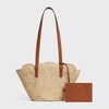 CELINE CLASSIC PANIER SMALL BRAIDED TRIOMPHE in RAFFIA and CALFSKIN - TAN - PLEIN SOLEIL - 5 | CELINE