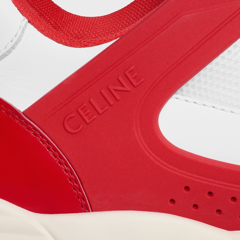 CT-09 CELINE TRAINER NIEDRIGER SCHNÜR-SNEAKER AUS KALBSLEDER UND MESH - ROT / WEISS -  - 1 | CELINE