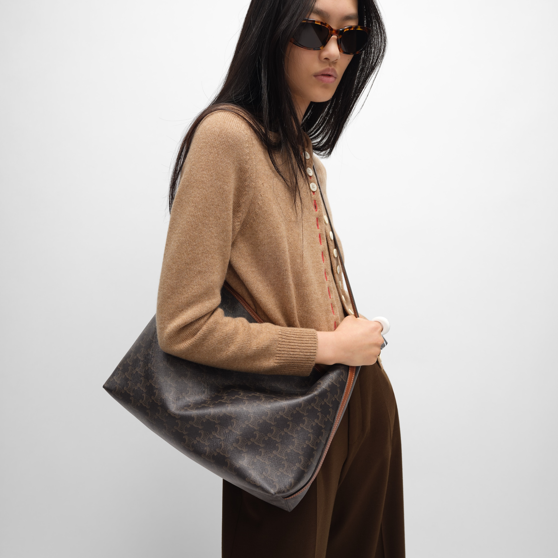 SOFT SHOPPER BAG IN Triomphe Canvas and Calfskin - TAN | CELINE