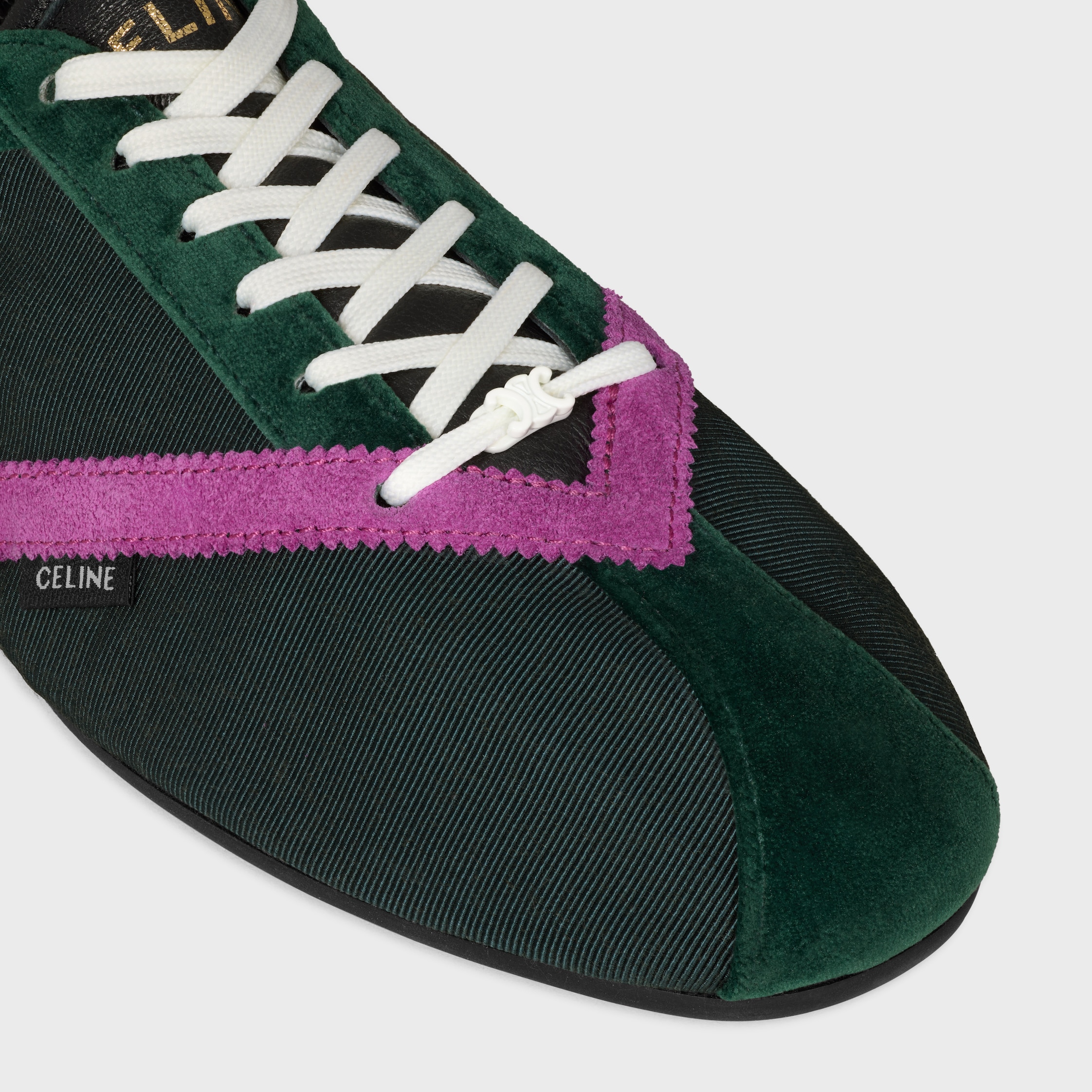 THE FLAT SNEAKER IN GROS GRAIN, VELVET, SUEDE CALFSKIN AND