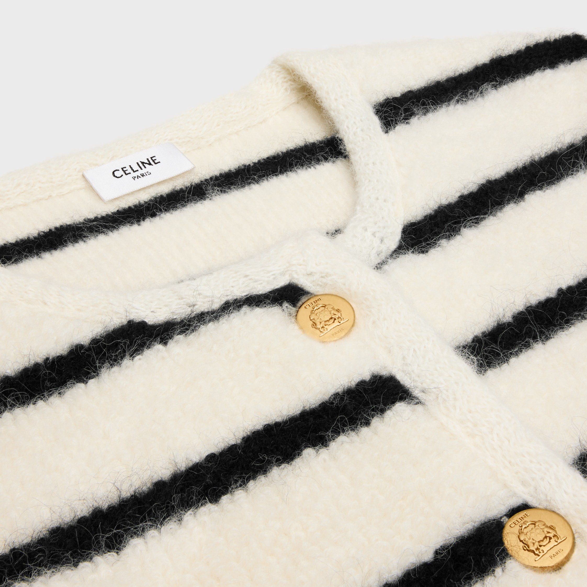 関税込 CELINE cardigan jacket in striped wool marinière cardigan jacket in wool - BLACK / ECRU | CELINE