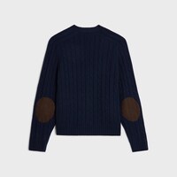 เสื้อคาร์ดิแกนผ้าแคชเมียร์ถักลายเคเบิลปักลายทรียงฟ์ - สีกรมท่า -  - 2 | CELINE