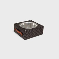 Single Dog Bowl in Nappa Lambskin with Triomphe Canvas Print and Calfskin - TAN - DOG ACCESSORIES - 2 | CELINE