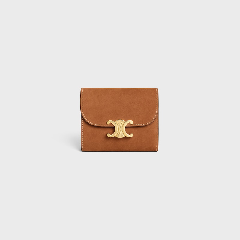 Small Flap Wallet TRIOMPHE IN NUBUCK CALFSKIN - CAMEL - WALLETS - 1 | CELINE