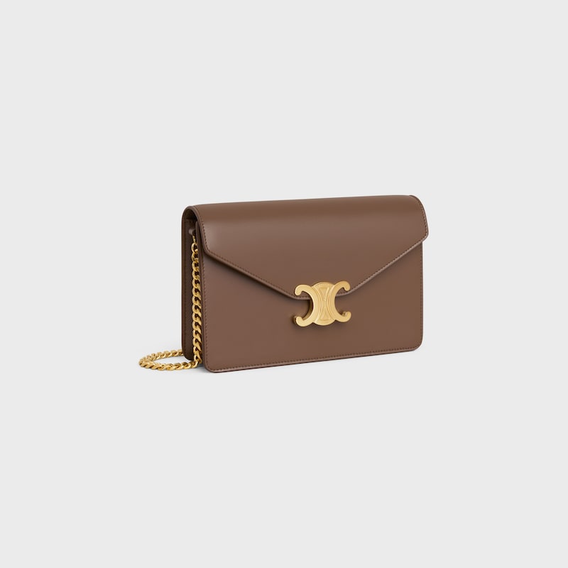 WALLET ON CHAIN MARGO in Shiny calfskin - GLAZED BROWN - WALLETS ON CHAIN - 1 | CELINE
