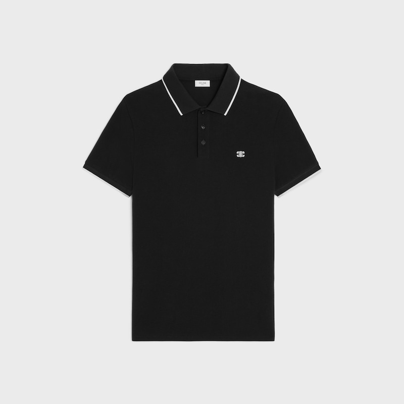 classic polo shirt in cotton piqu&eacute; - BLACK / WHITE -  - 1 | CELINE