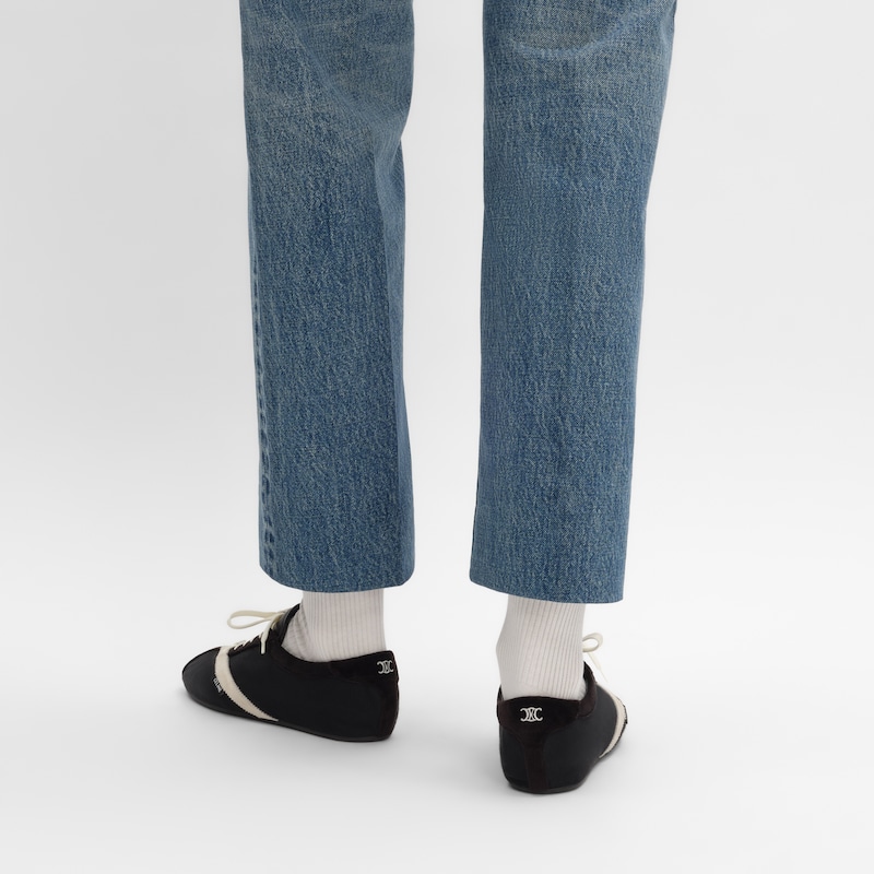 THE FLAT LOW SCHNÜR-SNEAKER AUS GROSGRAIN, SAMT, WILDLEDER UND LAMMLEDER - SCHWARZ / WEISS -  - 1 | CELINE