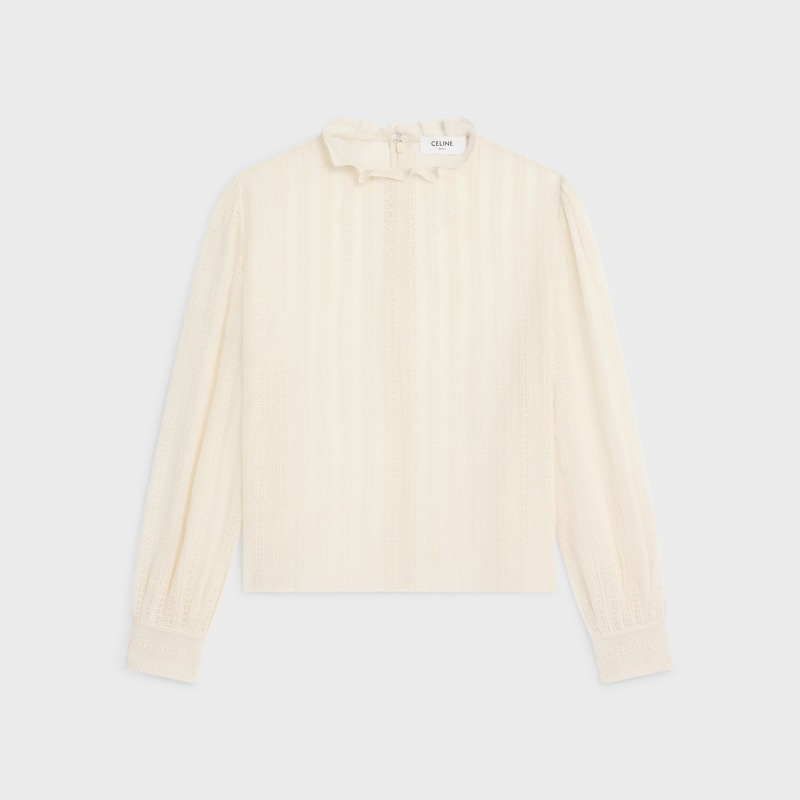 cropped blouse in muslin, cotton and wool - CREME -  - 1 | CELINE