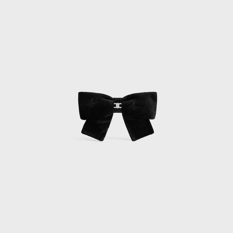 Barrette &agrave; Cheveux Noeud Estampill&eacute;e Celine en Polyester et Laiton Rhodi&eacute; - Noir / Argent - ACCESSOIRES CHEVEUX - 1 | CELINE