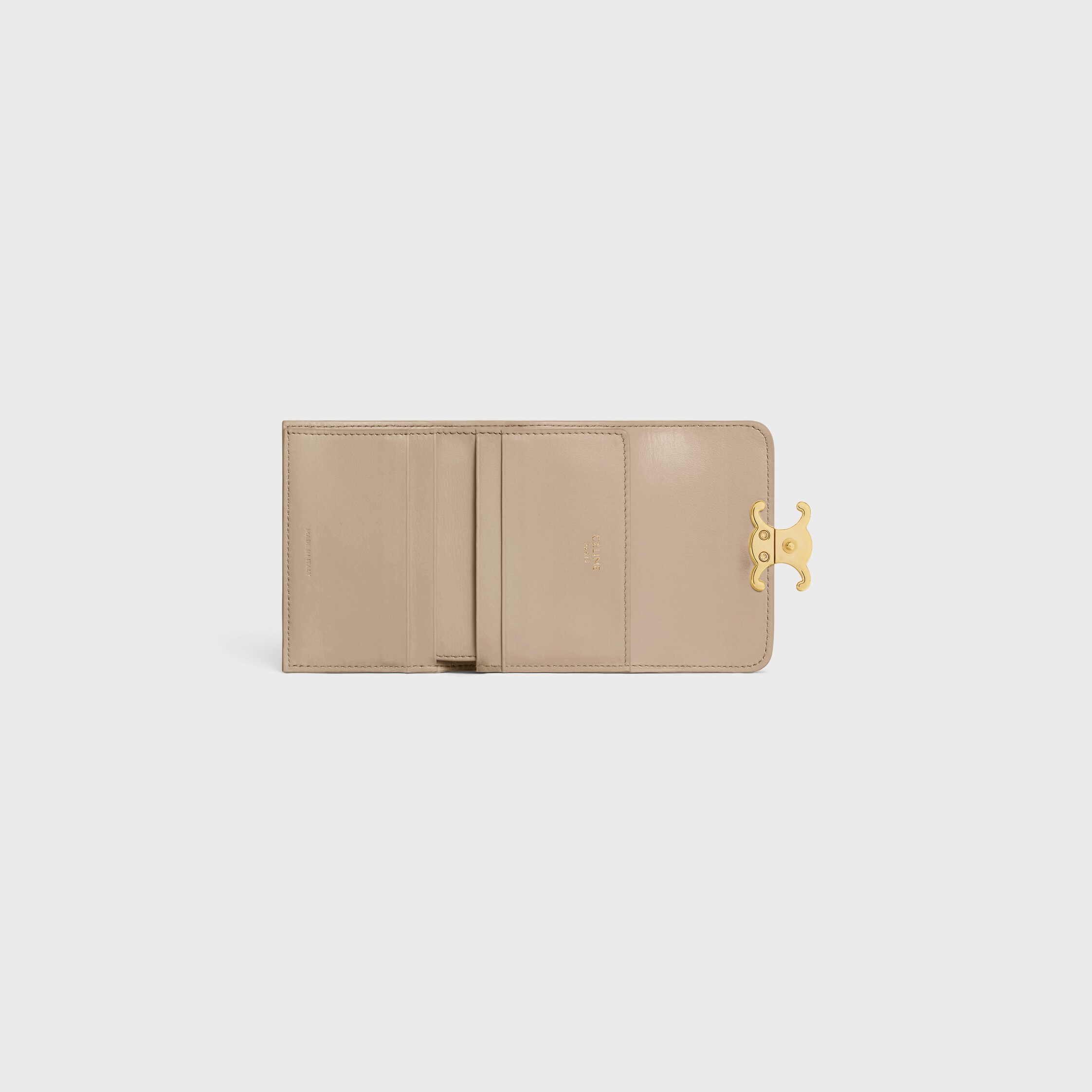 COMPACT WALLET WITH COIN TRIOMPHE in Shiny calfskin - CAPPUCCINO
