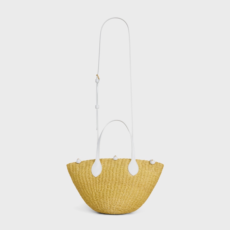 SMALL TRIOMPHE BEADS BASKET IN SISAL RAFFIA AND CALFSKIN - NATURAL / WHITE - NEW - 1 | CELINE
