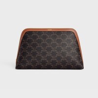 LARGE COSMETIC POUCH IN TRIOMPHE CANVAS AND CALFSKIN - TAN - TRAVEL - 1 | CELINE