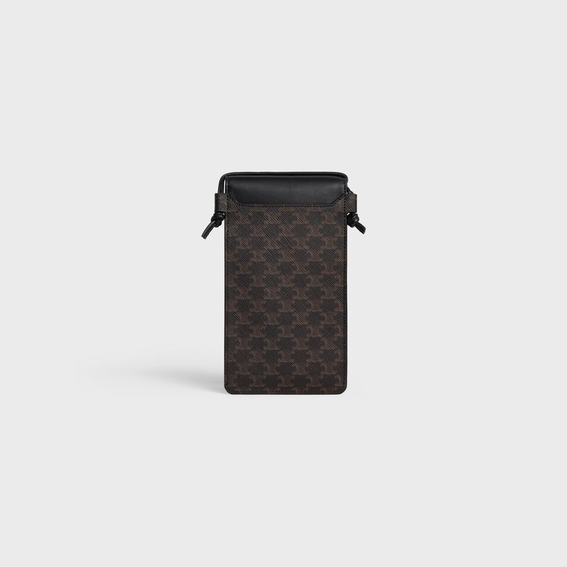 porte-téléphone avec rabat en Toile Triomphe et Agneau - NOIR - TOILE TRIOMPHE - 1 | CELINE