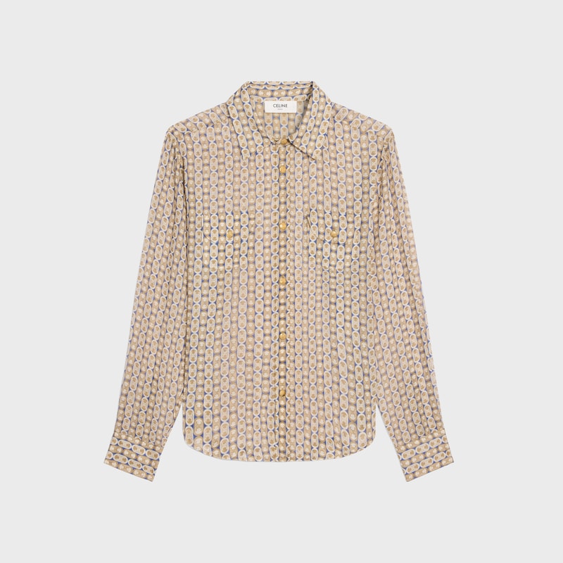 เสื้อเชิ้ต tilly ผ้าไหมวูล etamine - สีฟ้า/สีทราย/สีเบจ -  - 1 | CELINE