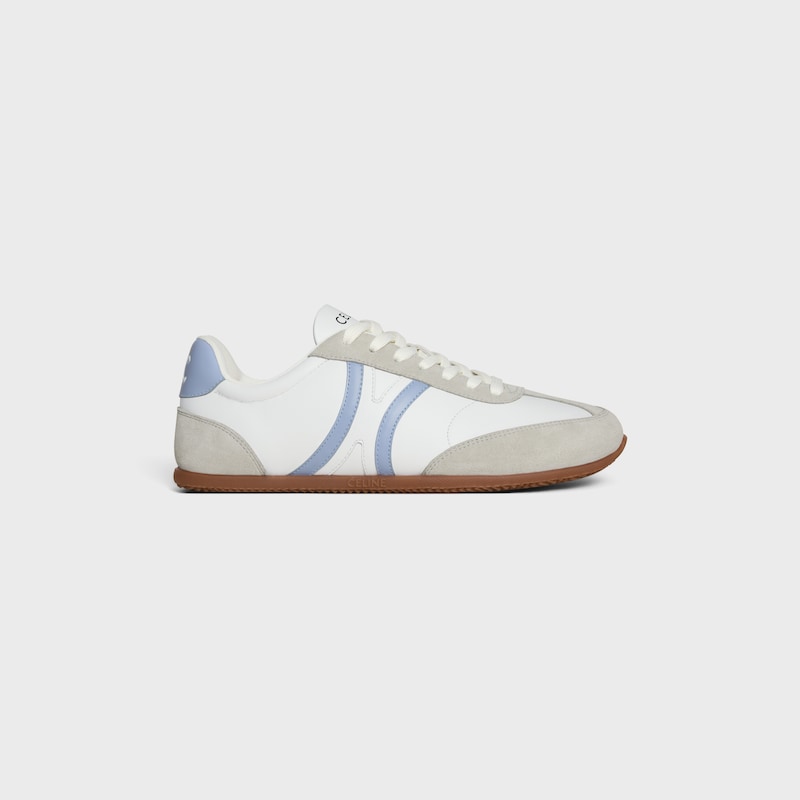 CELINE JOGGER - SNEAKER BASSE &Agrave; LACETS EN CUIR DE VEAU ET CUIR DE VEAU VELOURS - BLANC OPTIQUE / BLEU CLAIR -  - 1 | CELINE