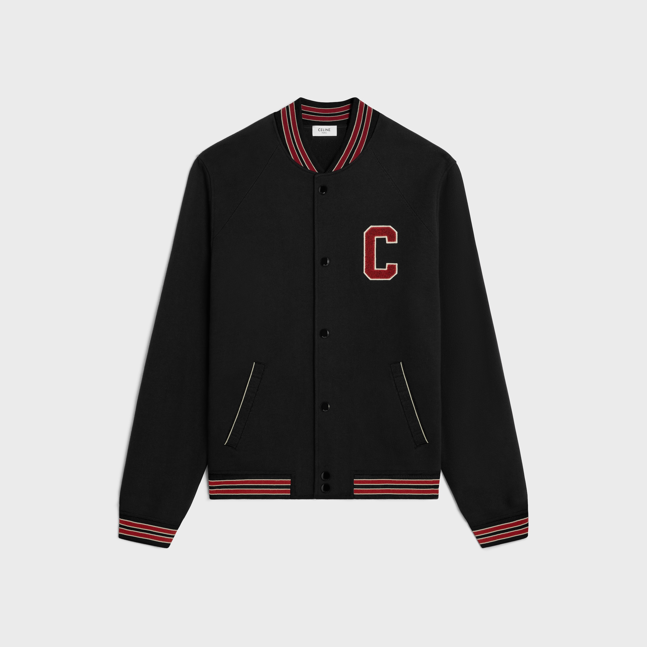 CELINE PARIS TEDDY JACKET IN COLLEGE FLEECE - BLACK/RED