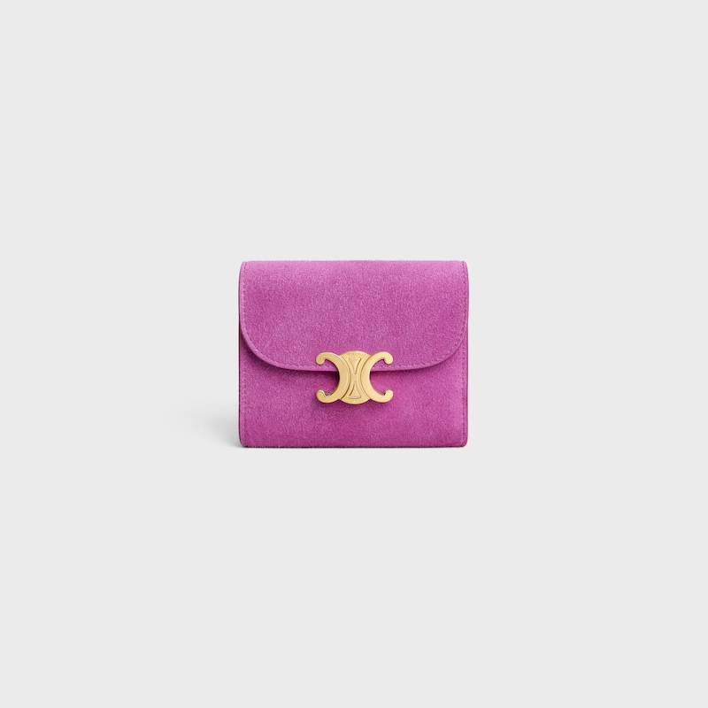Small Flap Wallet TRIOMPHE IN SUEDE CALFSKIN - MAGENTA - WALLETS - 1 | CELINE