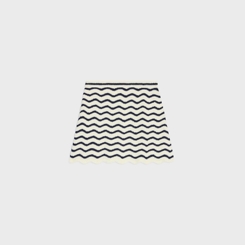 mini jupe coton crochet - ECRU / NAVY -  - 1 | CELINE