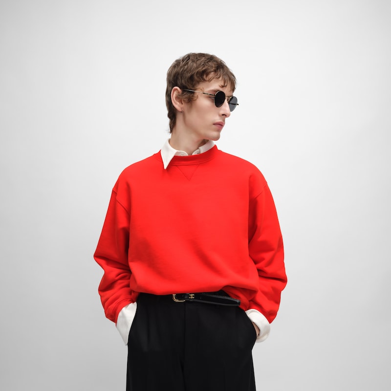 sweatshirt IN cotton fleece - Red cyclist/ bleu denim -  - 1 | CELINE