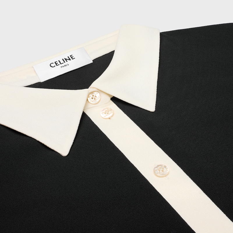 midi polo dress IN viscose georgette - BLACK -  - 1 | CELINE