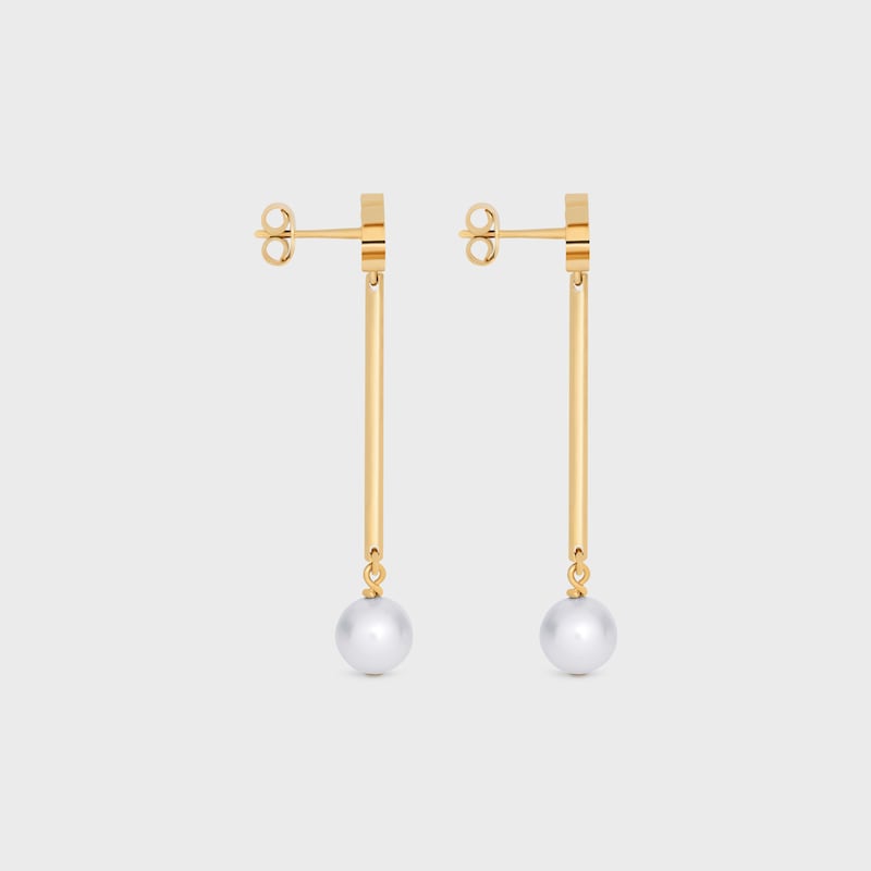 Orecchini dritti Les Perles Celine con perle in resina e ottone finitura oro - ORO / AVORIO - ORECCHINI - 1 | CELINE