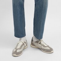 CELINE RACER LOW LACE-UP SNEAKER WITH TRIOMPHE IN NYLON, SUEDE CALFSKIN AND CALFSKIN - GREY -  - 2 | CELINE