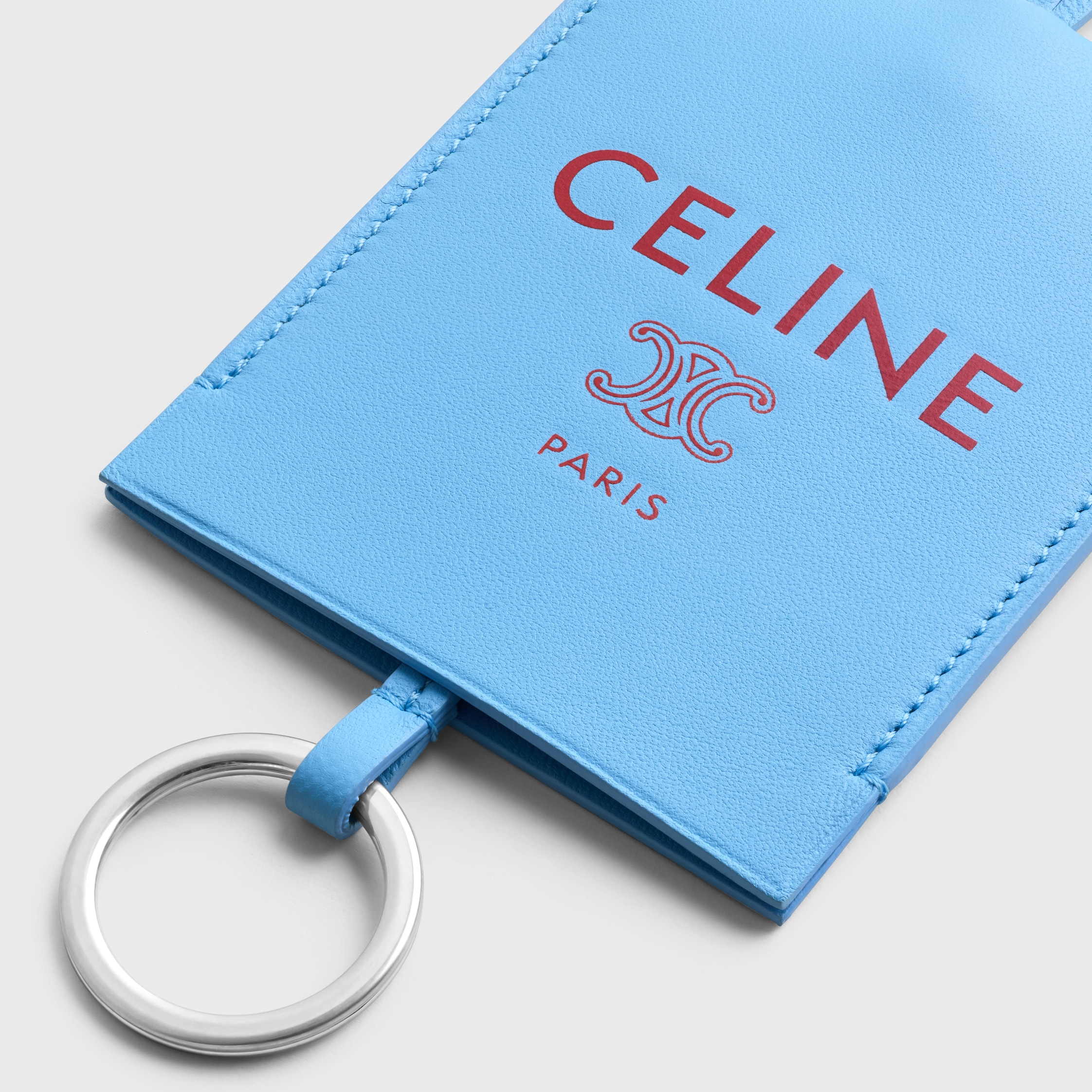 CLOCHE-CLÉS TAKE AWAY IN SMOOTH LAMBSKIN - SKY BLUE / RED | CELINE