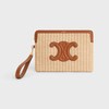 SMALL POUCH WITH STRAP CUIR TRIOMPHE IN RAFFIA EFFECT TEXTILE AND CALFSKIN - NATURAL / TAN - POUCHES AND TECH ACCESSORIES - 1 | CELINE