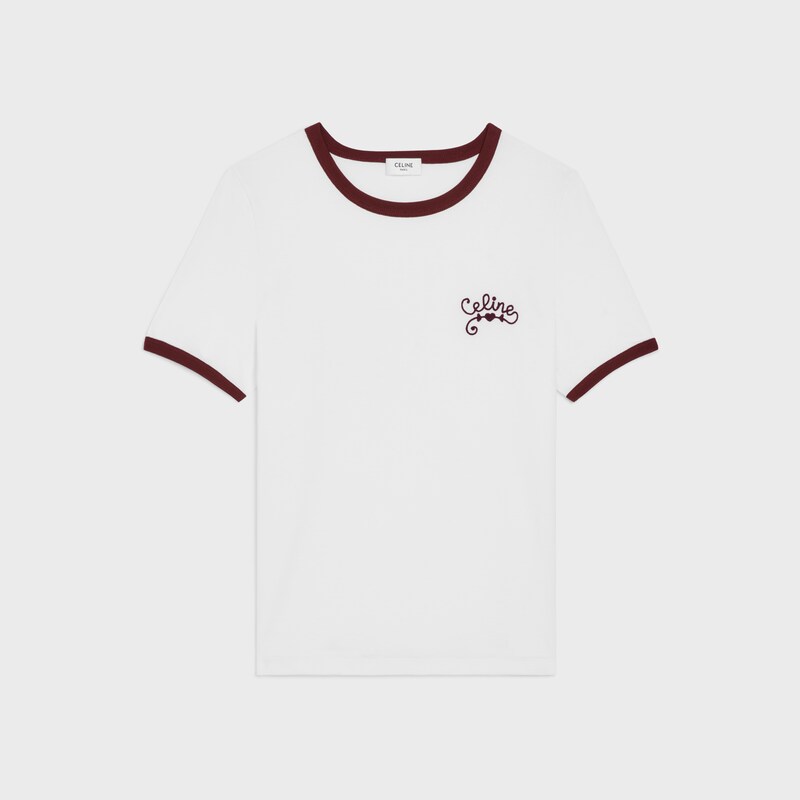 t-shirt IN cotton jersey - WHITE/ BURGUNDY -  - 1 | CELINE