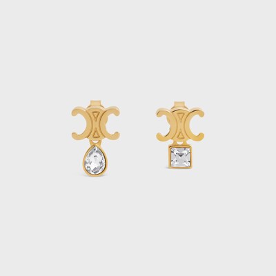 Triomphe Twinkle Earrings in Strass and Brass with Gold Finish - GOLD - EARRINGS - 5 | CELINE