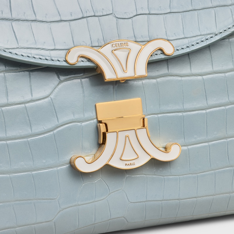 TEEN NINO BAG IN CROCODILE WITH ENAMEL CLOSURE - ICE BLUE / WHITE COTTON - NINO - 1 | CELINE