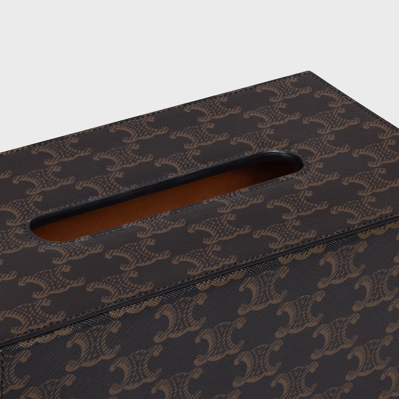标志印花长方形纸巾盒 - 黑色/ 棕褐色 - 家居 - 1 | CELINE