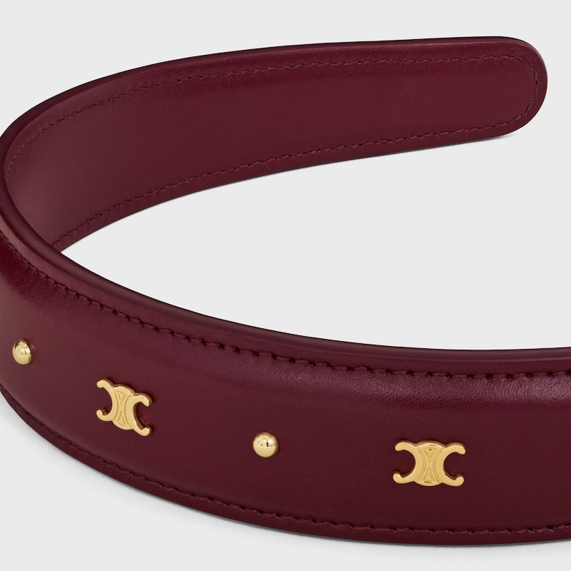 Celine Headband in Calfskin and Brass with Gold Finish - GOLD / LIGHT BURGUNDY - HAIR ACCESSORIES - 1 | CELINE