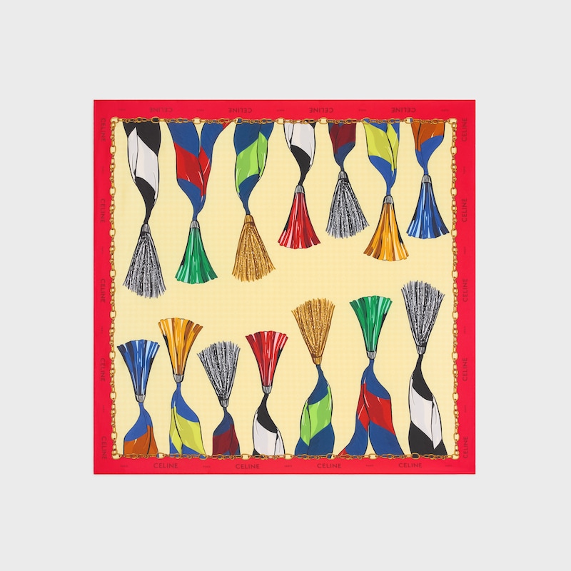 桑蠶絲斜紋布方巾 - 黃色/紅色/白色 -  - 1 | CELINE