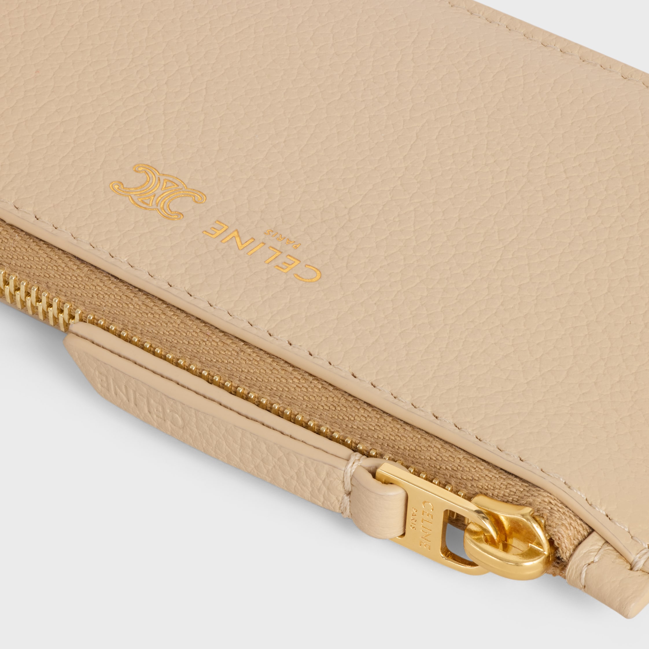 LONG ZIPPED CARD HOLDER IN GRAINED SUPPLE CALFSKIN - DEEP IVORY