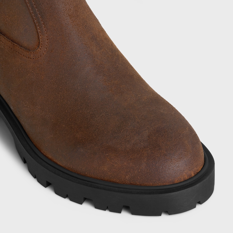 MARGARET - ZIPPED BOOT IN WAXED SUEDE CALFSKIN - DARK BROWN -  - 1 | CELINE