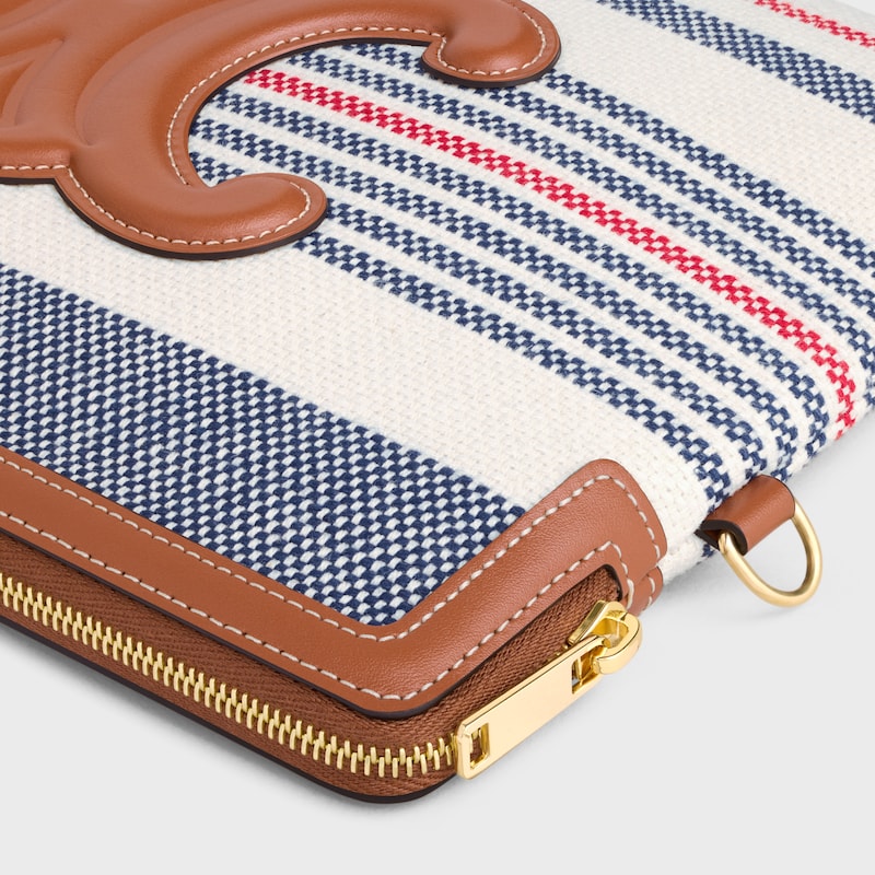 小号条纹织物和牛皮革饰带手拿包 - 拼色 - 手拿包及TECH配飾 - 1 | CELINE