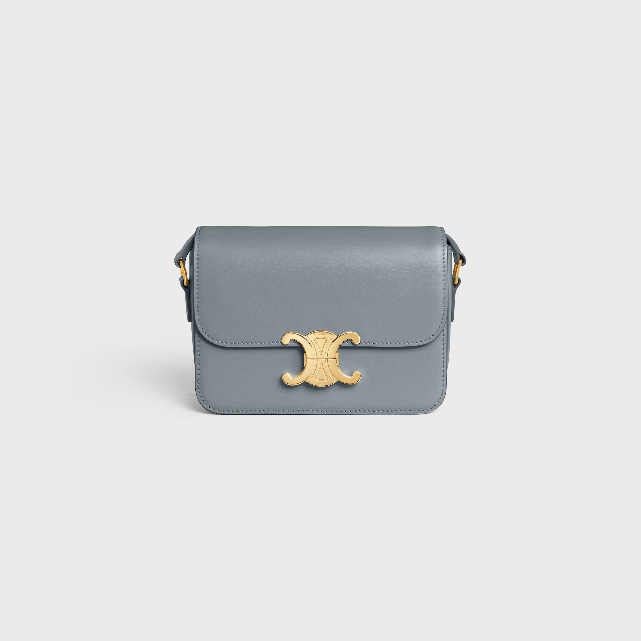 Teen Triomphe Bag in shiny calfskin - BLUE GREY | CELINE