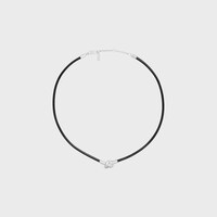Knot Necklace in Calfskin and Brass with Rhodium Finish - BLACK / SILVER -  - 1 | CELINE