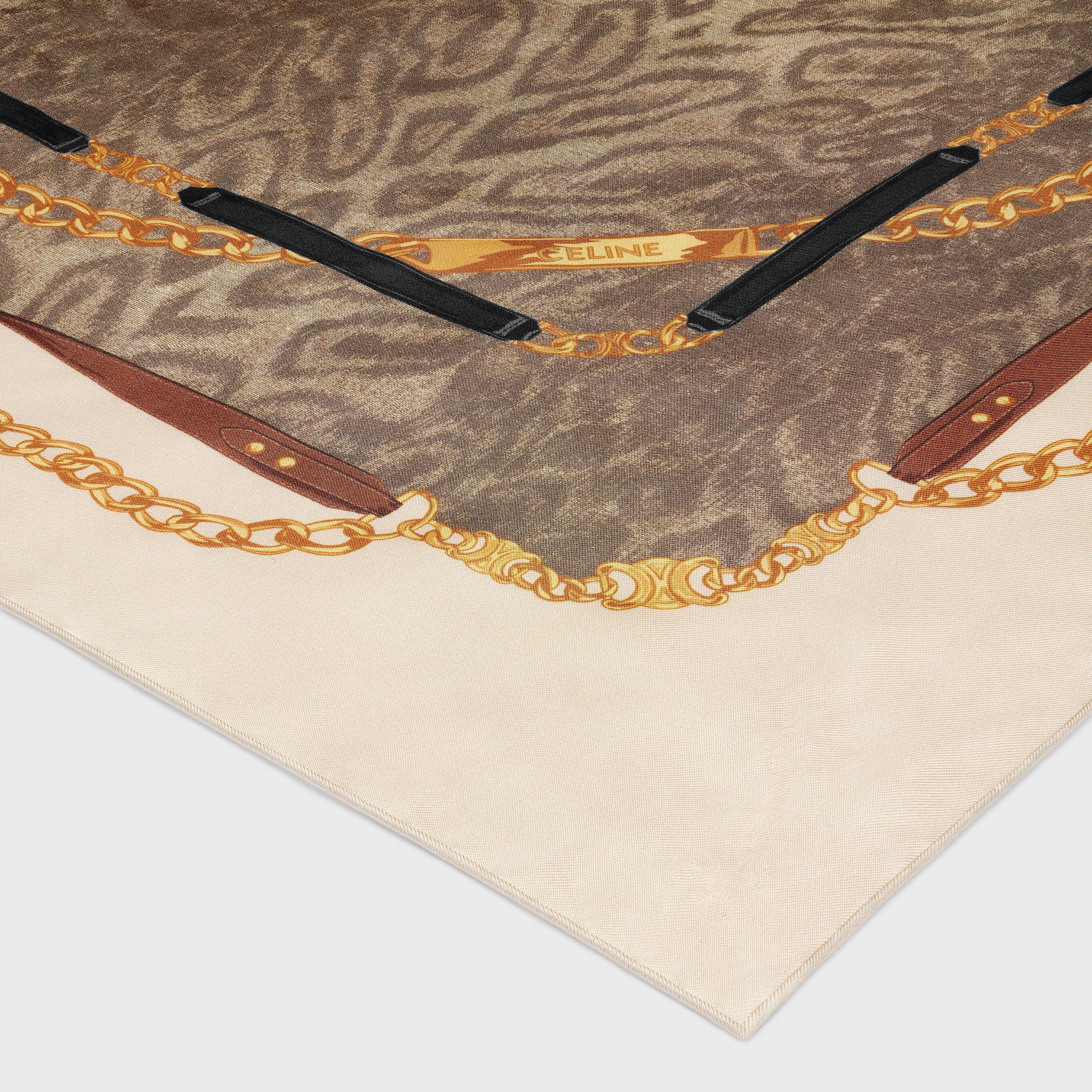 レオパード スクエアスカーフ / シルクツイル - クリーム